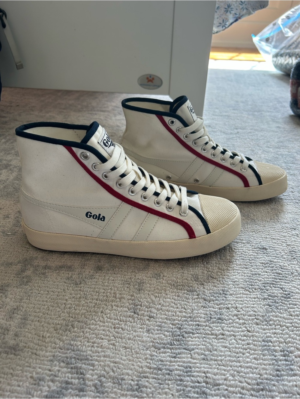 Gola Women’s White Canvas High-Top Sneakers with Red & Blue Trim